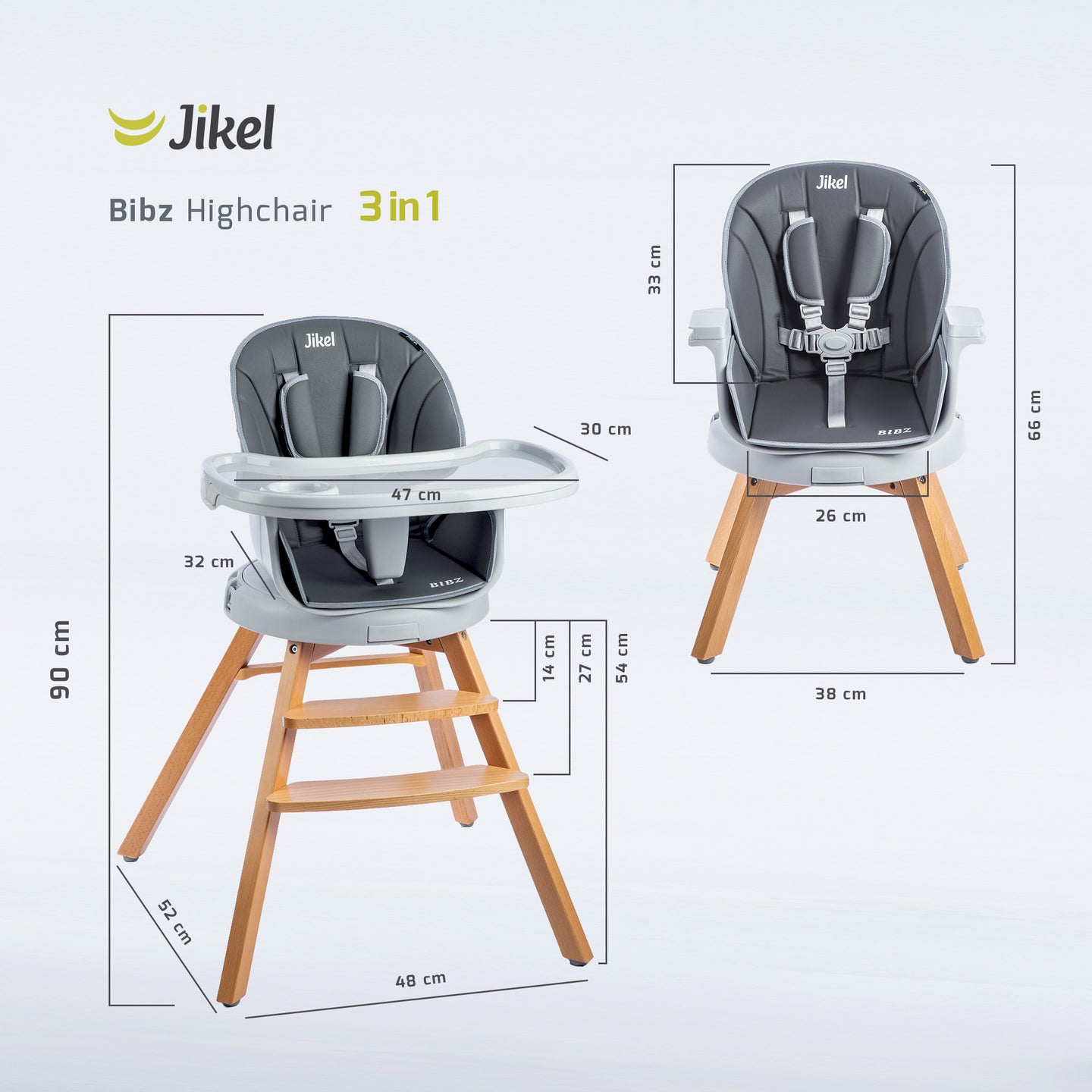 Jikel - Bibz 360 Rotating Wooden Highchair - Charcoal